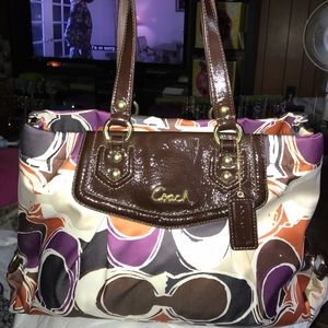 Coach Ashley Multi Color Scarf Print Purse